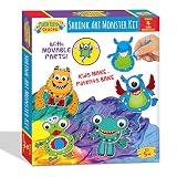 Peachy Keen Crafts Monster Shrink Art Kit - Complete Shrinky Activity Set with 4 Hinging Designs, Googly Eyes and Colored Pencils