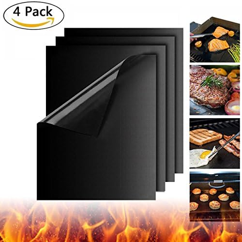 Grill Mat Set of 4-100% Non-stick BBQ Grill &amp; Baking Mats - FDA-Approved, PFOA Free, Reusable and Easy to Clean - Works on Gas, Charcoal, Electric Grill and More (4 Pics)