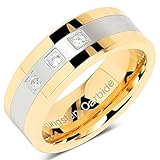 100S JEWELRY Tungsten Rings for Men Gold Silver Crystal Wedding Bands Two Tone 3 CZ Stone Promise Marriage Size 8-16