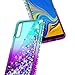 Galaxy A7 2018 Case with Tempered Glass Screen Protector, NageBee Glitter Liquid Sparkle Floating Waterfall Diamond Durable Girls Women Cute Case for Samsung Galaxy A7 2018 (A750) -Aqua/Purple