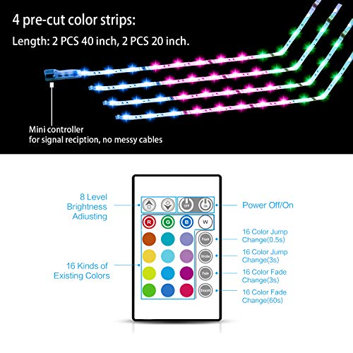 Multi-Color LED Strip Light Kit, 4 Pre-cut Lights Bar With Remote and Adapter, 9.8 ft Color Changing LED for Under Cabinet Lighting, 49-70 Inch TV Bias Lighting,Home Theater Decor,RGB Backlight