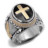 Men's Black & Silver Stainless Steel Christian Holy Cross Ring Size 8-14