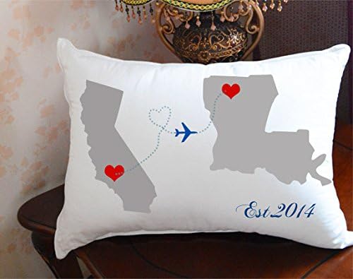 Personalized couple pillowcase,Custom state map pillow,Wedding Gift,state to state Pillow Cover,Wedding pillow, gift 4 her,birthday gift3260