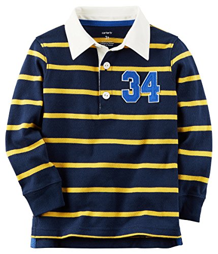 Carter's Boy's Long-Sleeve Rugby Striped Polo Shirt; Navy & Yellow (3M)