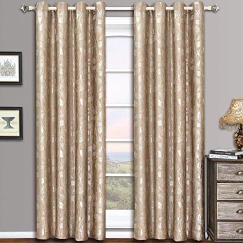 Charlotte Mocha Grommet Jacquard Window Curtain Panels, Pair / Set Of 2 Panels, 52X108 Inches Each, By Royal Hotel