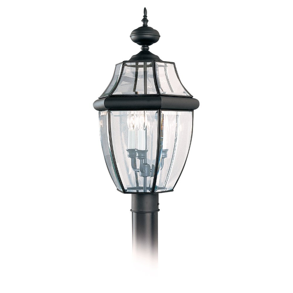 Sea Gull Lighting 8239-12 Outdoor Post Mount with Clear Beveled Glass Shades, Black Finish