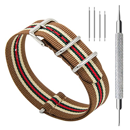 CIVO Watch Bands NATO Premium Ballistic Nylon Watch Strap Stainless Steel Buckle (Linen/Army/Crimson, 20mm)