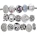 RUBYCA Murano Lampwork Charm Glass Beads Tibetan Crystal European Bracelet Mix Assortment White 15Pcs