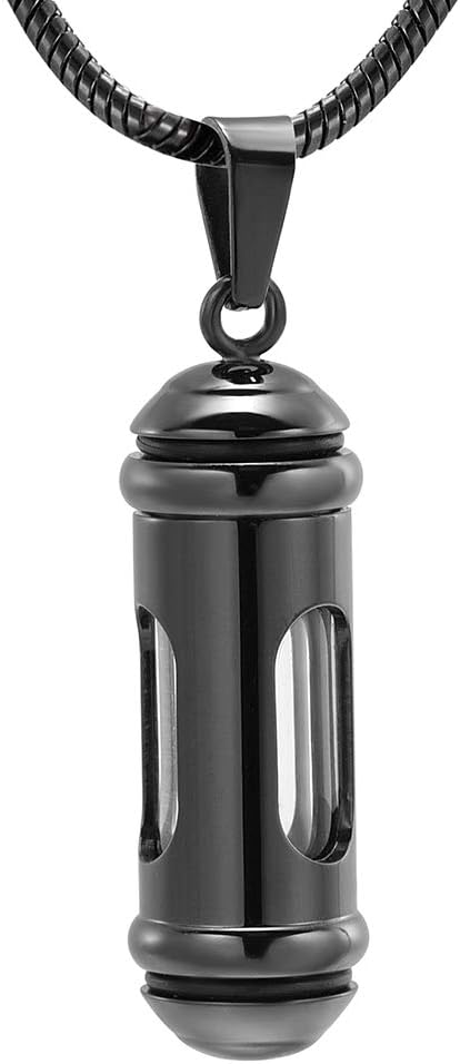 Hourglass Cremation Jewelry Urn Necklace for Ashes Stainless Steel Cylinder Bottle Memorial Ashes Pendants Glass Keepsake Jewelry for Women Men