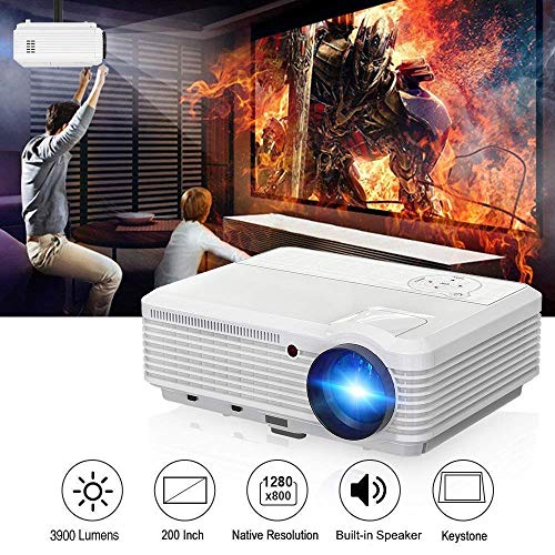 Video Projector HD LED LCD Display 200" 3900 Lumen Home Projector Support 1080P for Outdoor Indoor Movie Night, Home Cinema Theater for Cable TV Blu-ray DVD Player Laptop iPhone Smartphone HD Game