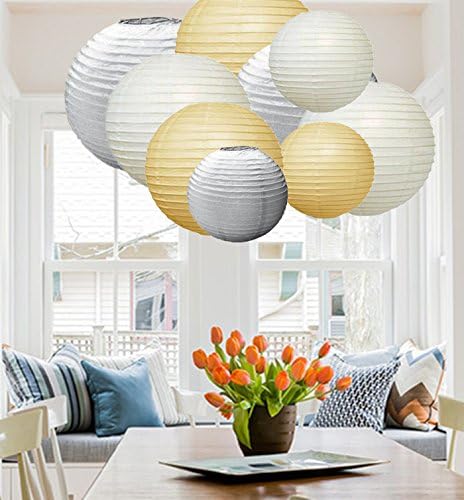 9 PCs Mixed New Round Paper Lanterns Lamp Shade Wedding Birthday Party Decor by A LIITTLE TREE (Winter Shade)
