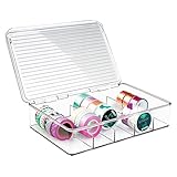 mDesign Art Supplies and Crafts Organizer Box for Washi Tape, Ribbon - 5 Compartments, Clear
