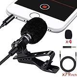  Lavalier Lapel Microphone 3.5mm Mic Pro for iPhone Android Smartphones，Noise Cancelling Mic Recording/Video Conference/Studio/Interview/YouTube/Podcast/Voice Dictation