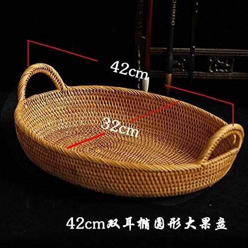 Rattan Fruit Dish Storage Basket Tea Tray Fruit and Vegetable Basket Coffee Table Storage Box Hollow Weaving