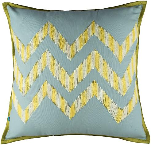 The Pink Champa Geometric Textured Modern Chevron Patterned Square Decorative Throw Pillow Cover, 18x18, Blue Yellow