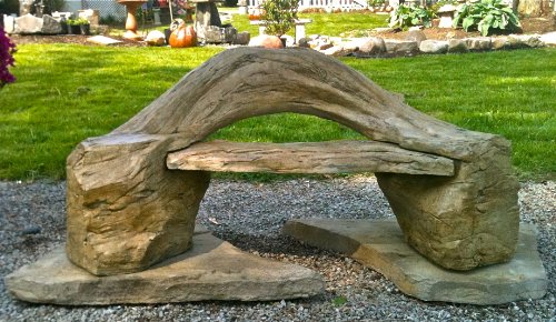 "Garden Bench" Wooden Bench, Cast Stone Petrified Wood Bench, "Outdoor