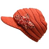 New Fashion Women's Cable Knit Visor winter Hat with Flower Accent Orange color
