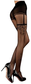 Ballerina sexy Damen-Strumpfhose, schwarz-lurex, mit Muster, Strapsoptik Größen Small/Medium