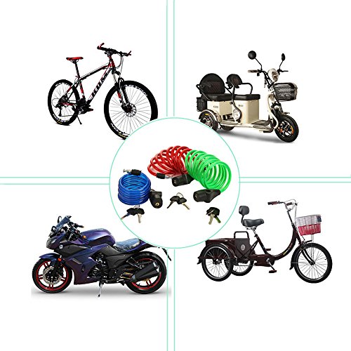 SEPOX Bike Lock with Key 6 Feet Cable Lock with 2 Keys 3 Colors for Protecting Your Bike Accessories Like Helmet, Wheel, Saddle, Bags, etc.