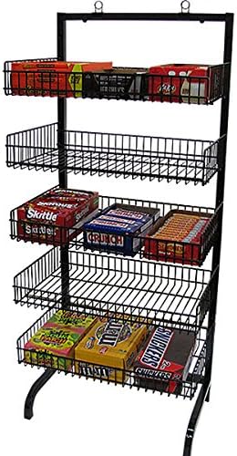 5 Basket Wire Black Candy Rack with Sign Holder Clip 24w X 18d x 56h Inches