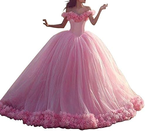 STF Cinderella Off Shoulder Floral Tulle Prom Party Dress Quinceanera Gown 87