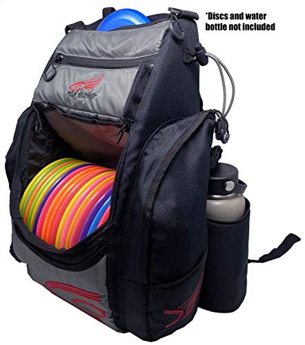 Red Feather Disc Golf Backpack - 20+ Disc Capacity with Matching Rainfly - Extra Storage and 2 Water Bottle Holders