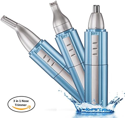Nose Hair Trimmer, 3 in 1 Waterproof Nose Trimmer/Ear Hair Trimmer/Eyebrow Trimmer/Precision Detailer with LED Light, USB Charging Cable, Wet/Dry Use for Men&amp;Women