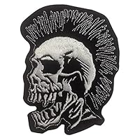 Skull Head Punk Rock Hair Style Iron on Patches Embroidered Black