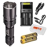 NiteCore TM03 Super Bright 2800 Lumens Cree XHP70 LED Flashlight w/ Two dedicated IMR 18650 Rechargeable Battery, Nitecore SC2 Superb Charger, Car Adapter and LumenTac Battery Organizer