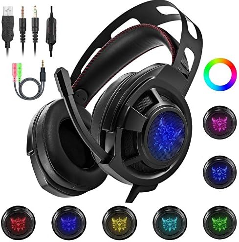 Ericy M190 Stereo Gaming Headset for PS4, PC, Xbox One Controller, Noise Cancelling Over Ear Headphones with Mic, LED Light, Bass Surround, Soft Memory Earmuffs for Laptop Mac Nintendo Switch Games