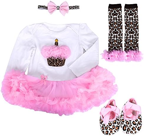 TANZKY Baby Girls' 4PCs 1st Birthday Tutu Onesie Skirt Dress Headband Outfit 9M