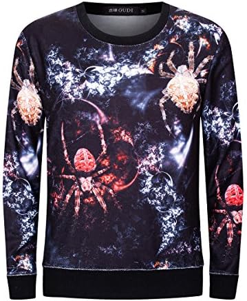 UNbox Mens Black Shirts Printed 3D Spider War Crew Neck Long Sleevs Shirt Tops M