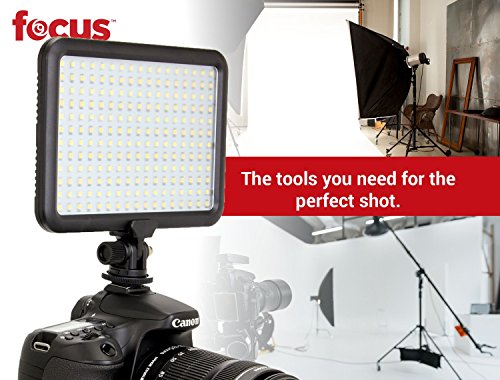 Focus Camera Video Light – 204 LED Dimmable, Ultra Slim and High Power On-Camera Lighting Panel - Built-in Color Temperature Switch – Universal Hot Shoe for Sony, Canon, Nikon, Pentax, DSLR Cameras