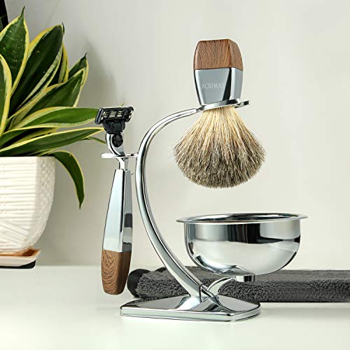 ACRIMAX Premium Shaving Brush Set with 100% Pure Badger Shaving Brush, Luxury Brush Stand, Soap Bowl and Manual Safety Razor(mach3) Kits for Gentleman - Thumbnail 3