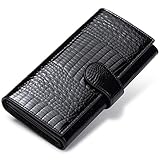 JEEBURYEE RFID Blocking Wallet for Women Large Capacity Genuine Leather Clutch Wallet Card Holder Long Ladies Trifold Wallet Purse Black