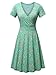 MSBASIC Dress for Women Casual, Womens Deep V Neck A Line Short Sleeve Flare Green Midi Dress Large Floral-1