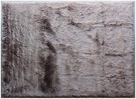 Masada Rugs, Faux Sheep Fur Shag Area Rug (5 Feet X 7 Feet) Beige