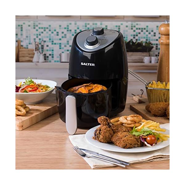 Salter-EK2817-Compact-Hot-Air-Fryer-with-Removable-Frying-Rack-2-L-1000-W-BlackSilver Salter EK2817 Compact 2L Hot Air Fryer, 1000W Fryer, Removable Frying Rack & 30 Minute Timer, Adjustable Temperature…