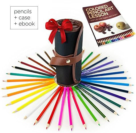 Colored Pencil Set with Canvas Wrap And Art Lesson Ebook - Art Drawing Set with 36 Assorted Colors and Rollup Art Supply Case for Fine Art, Sketching, and Adult Coloring Books