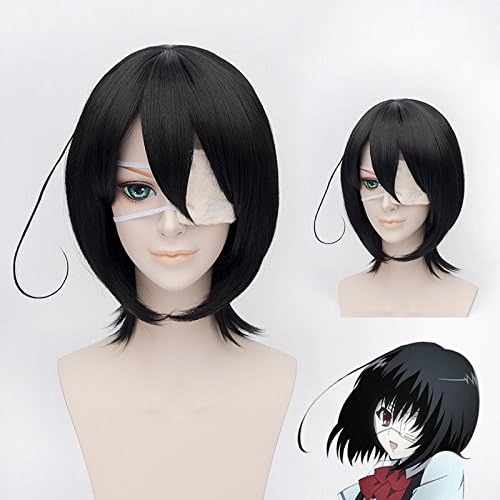 12" Short Black Bob Straight Synthetic Hair with Bang Wigs Anime misaki mei Cosplay Costume Party Wig