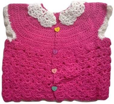 Crochet Queens hand knitted babygirl woolen frock 2-4 years/Pink