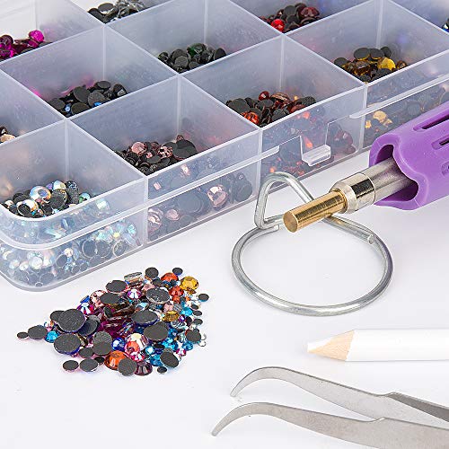 Hotfix Applicator,DIY Hot Fix Rhinestone Applicator Tool Kit with 7 Different Sizes Tips,Tweezer,Wax Pencil,Support Stand,Brush and 1 Box Hot-Fix Rhinestone Crystal Embellishments - Thumbnail 2