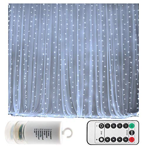 Battery Operated 300 LED Curtain String Lights w/Remote & Timer, 3 X 3m