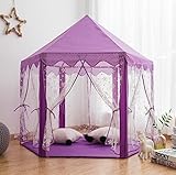 Pericross Snowflake Veil Hexagon Princess Play Tent with Aluminum Alloy Frame and 33ft 100 Diodes AA Battery Powered Brass Wire Lights (Violet)