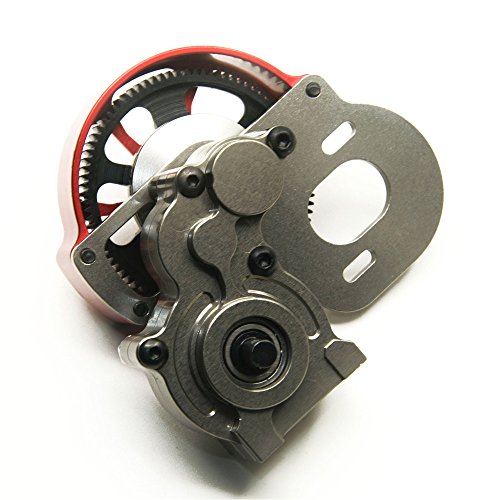 1/10 RC car Truck Full Metal Assembled Transmission Gearbox Tranny with Straight Gear for RC Axial SCX10 D90(Titanium Red)