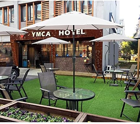 Amazon Com Blissun 9 Outdoor Aluminum Patio Umbrella Striped Patio Umbrella Market Striped Umbrella With Push Button Tilt And Crank Grey Garden Outdoor