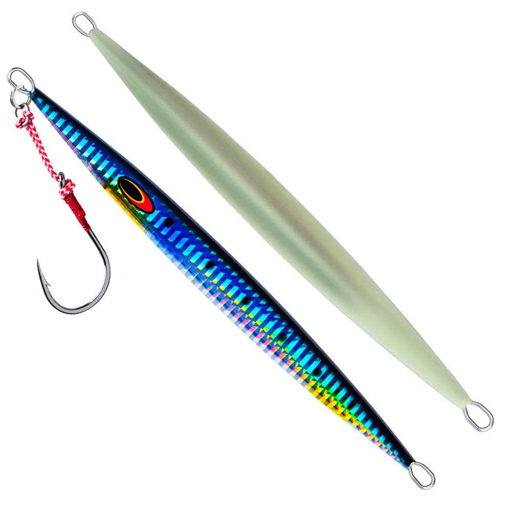GotureSaltwater Lures Vertical Jigs Jigging Spoon Tuna Lures Salmon Jigs Trout Grouper,Dogtooth,Bass Jigs Glow Jigs 5.29oz/150g, Blue, 1 Pack