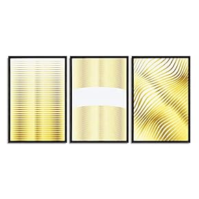Framed Canvas Wall Art for Living Room, Bedroom Gold Geometric Canvas Prints for Home Decoration Ready to Hanging - 16"x24"x3 Panels