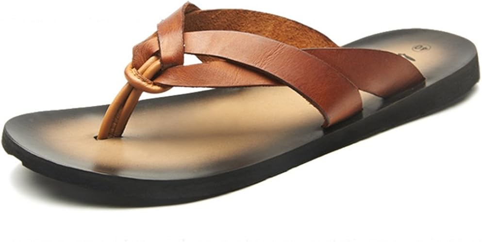 Amazon ジョイジョイ メンズ ビーチサンダル 本革 トングサンダル 男性 リゾート フラット ビーサン クラシック レザー カジュアル 履きやすい 防滑 軽量 海 夏用 スムース ソフト 吸湿 コルク調 オシャレ ブラック 黒 白 ブラウン 夏 ファッションサンダル