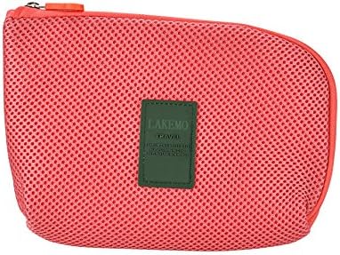 Lakemo Business Travel Mesh Stationery Pencil Pen Storage Bag Pouch Charger Headset Data Cable Sundries Storage Cosmetic Bag (Watermelon Red)